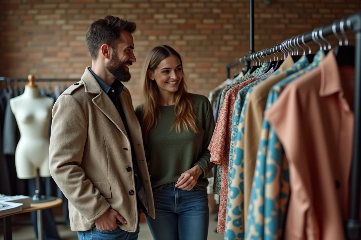 Deux créateurs de mode en backstage lors de la création