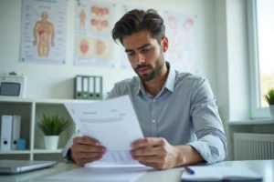 Jeune homme en consultation allergie au bureau médical