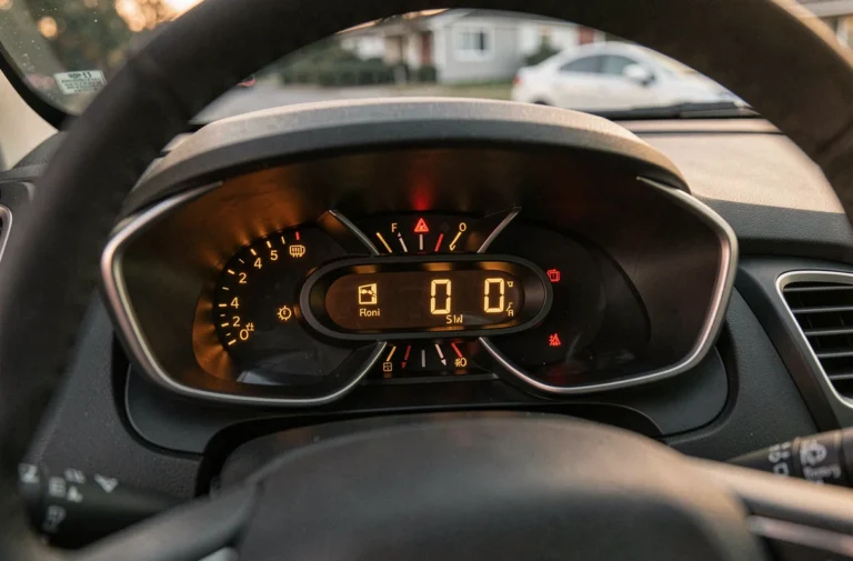 Voyants allumés sur le tableau de bord d'une Renault Clio 3, indicateurs moteur et huile visibles